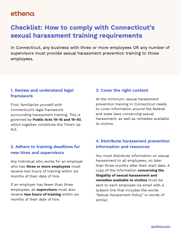 Ethena | Connecticut Sexual Harassment Training Requirements Checklist